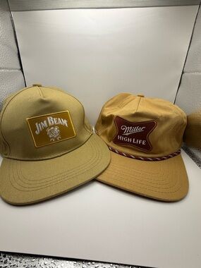 Jim Beam and Miller High Life Tan Vintage Trucker Hats - Set of 2